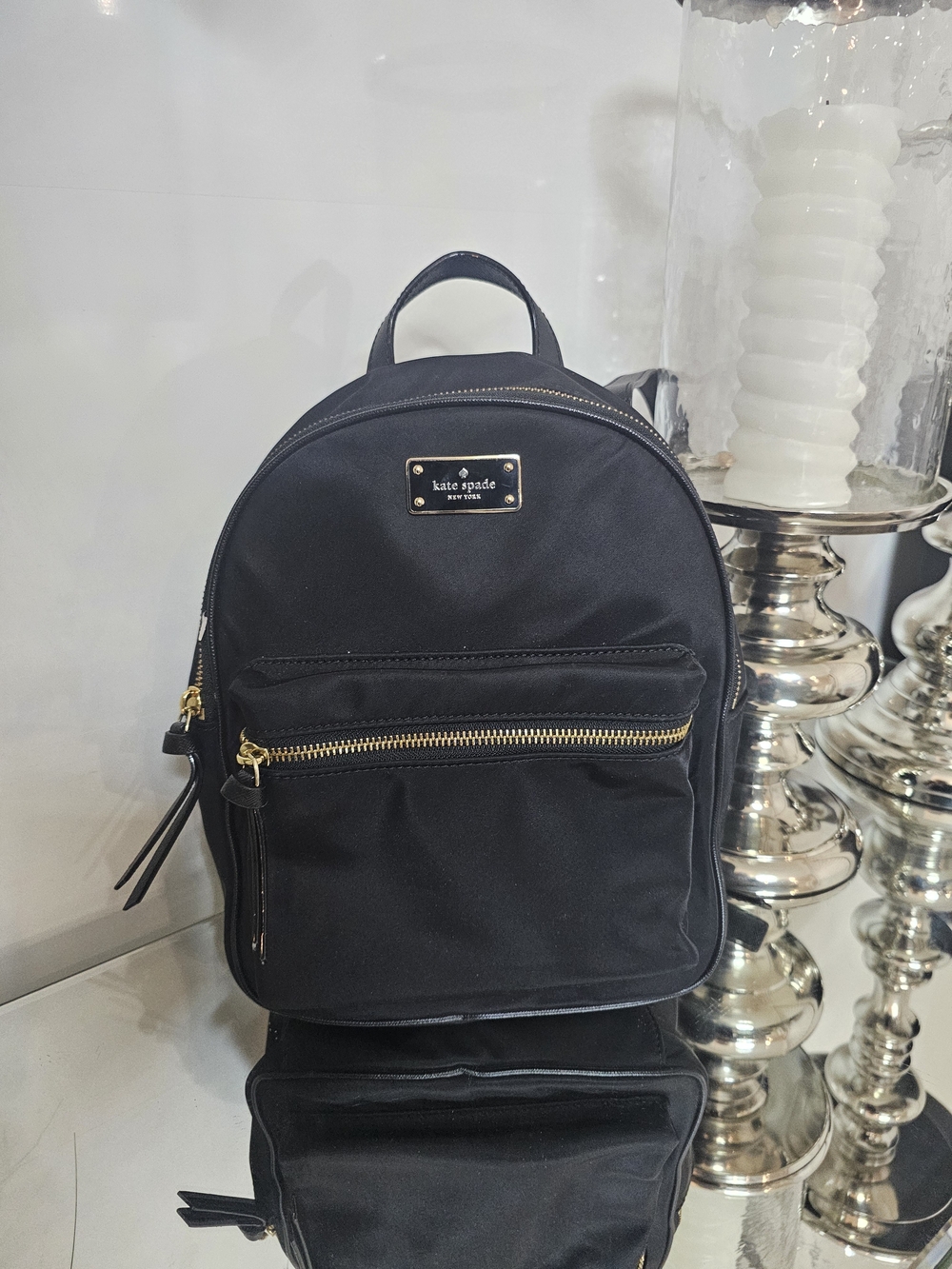 kate spade black nylon mini backpack with gold hardware